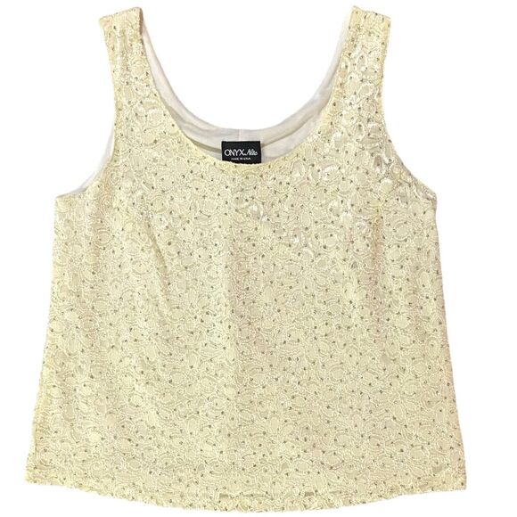 Onyx Nite Womens Lace Lined Sleeveless V Neck Tank Top w/Silver Shimmer Size 1X - Picture 2 of 8